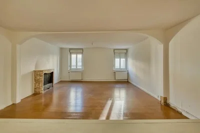 Salón; suelo de madera, chimenea, luz natural