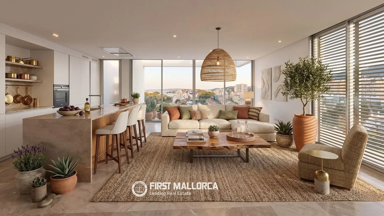 Soggiorno; vista, elettrodomestici, luce naturale, stile moderno, pavimento in legno