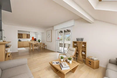 Living room; wood floor, natural light, modern style
