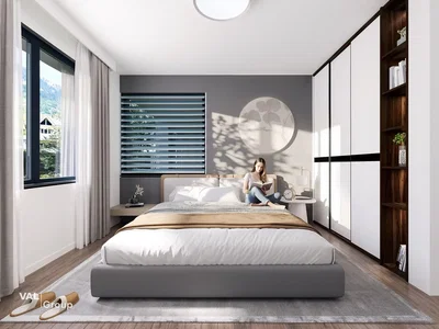 Bedroom; wood floor, natural light, modern style
