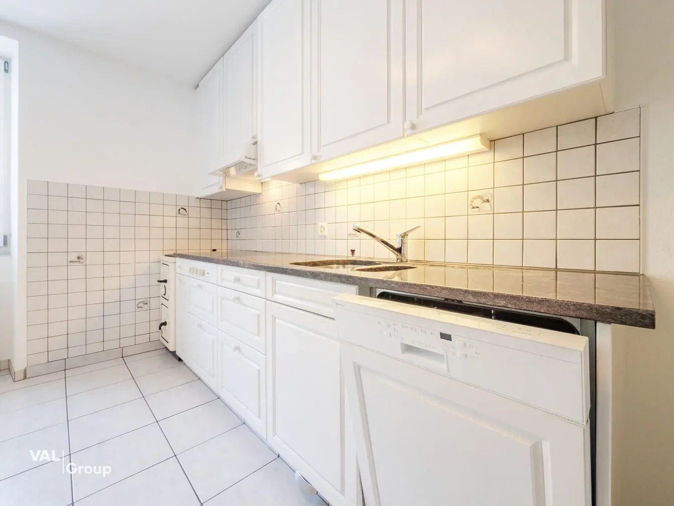 Kitchen; kitchen appliances, tile floor, needs renovation