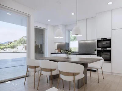 Kitchen; kitchen appliances, wood floor, natural light, modern style