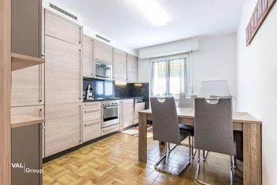 Cuisine; électroménager, parquet, lumière naturelle