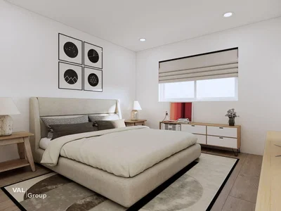Slaapkamer; natuurlijk licht, moderne stijl, houten vloer