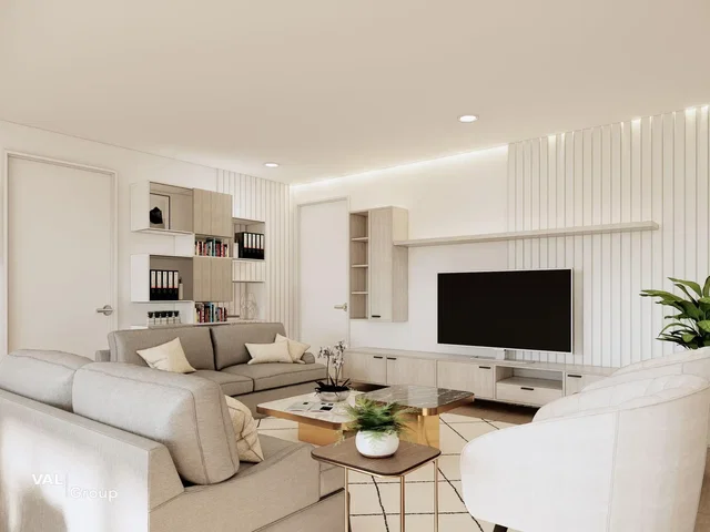 Woonkamer; moderne stijl, houten vloer, natuurlijk licht, gerenoveerd