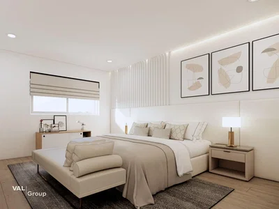 Slaapkamer; natuurlijk licht, moderne stijl, houten vloer