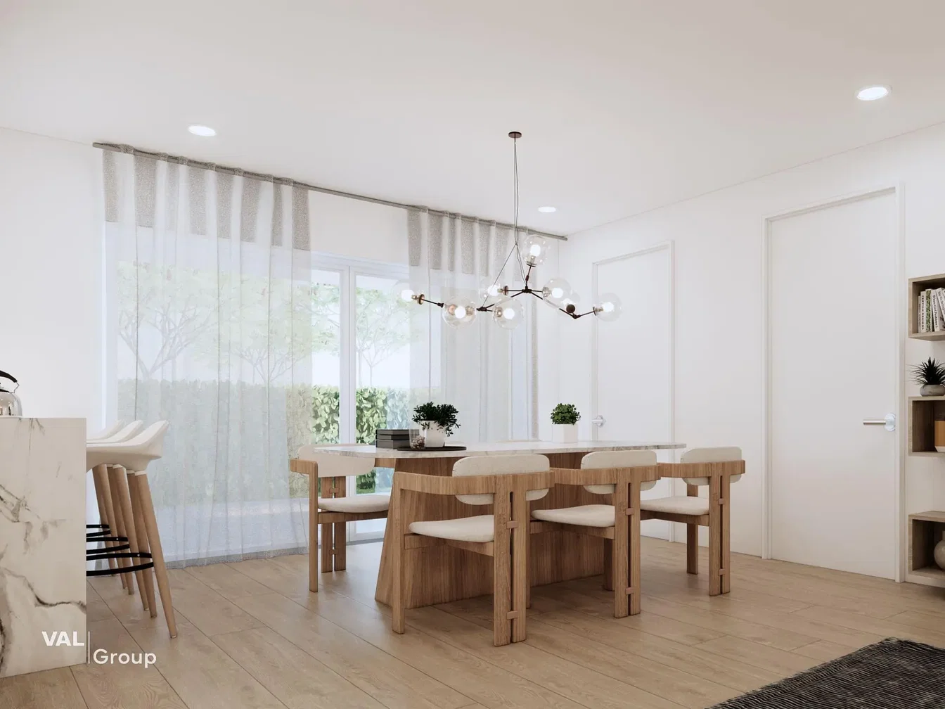 Woonkamer; natuurlijk licht, houten vloer, moderne stijl