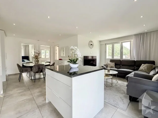 Salón; suelo de baldosas, luz natural, estilo moderno