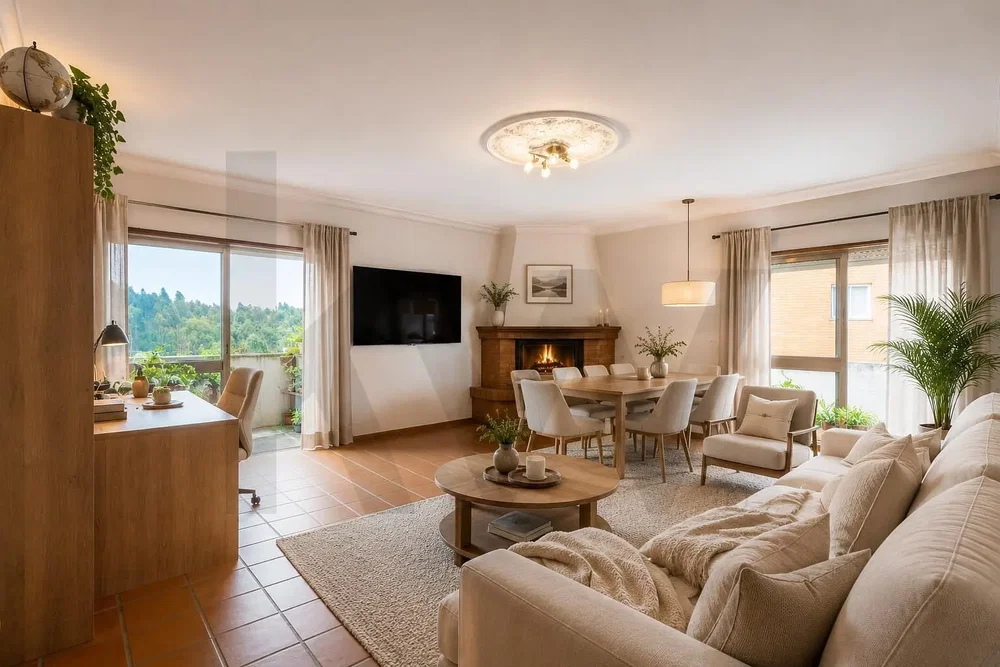 Дневна соба; поглед, природно светло, модерни стил, дрвени под, плочице