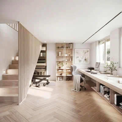 Salon; parquet, lumière naturelle, style moderne