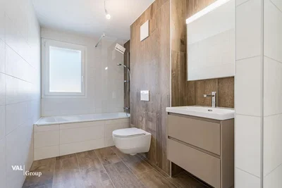 Salle de bain; carrelage, rénové, lumière naturelle