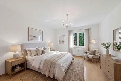 Camera da letto; luce naturale, stile moderno, pavimento in legno
