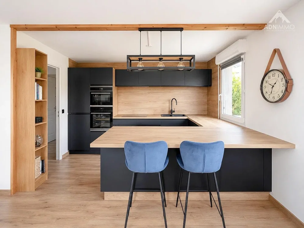 Kuhinja; kućanski aparati, drveni pod, prirodna svjetlost, moderan stil, renoviran