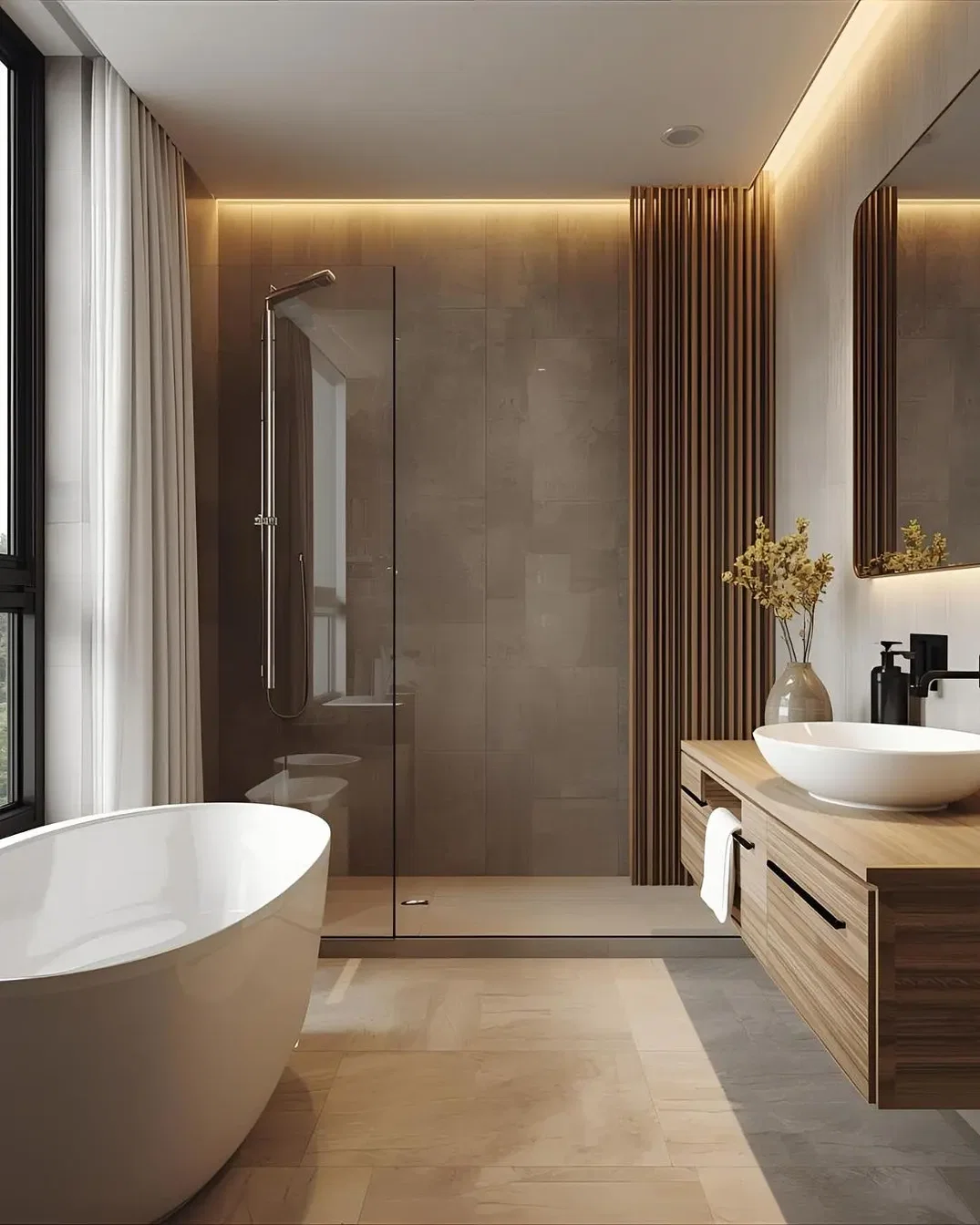 Salle de bain; rénové, lumière naturelle, parquet, carrelage