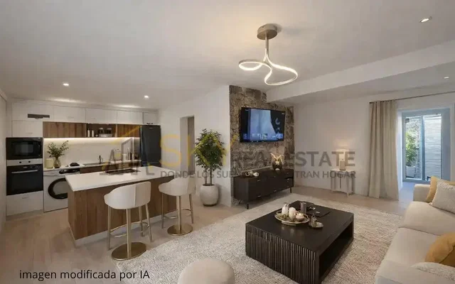 Salón; electrodomésticos, luz natural, estilo moderno, suelo de madera