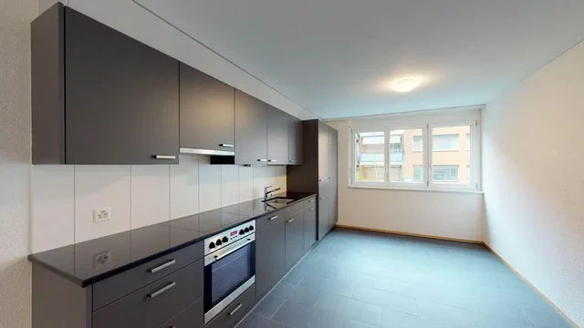 Keuken; keukenapparatuur, tegelvloer, natuurlijk licht, gerenoveerd
