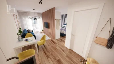 Living room; wood floor, natural light, modern style
