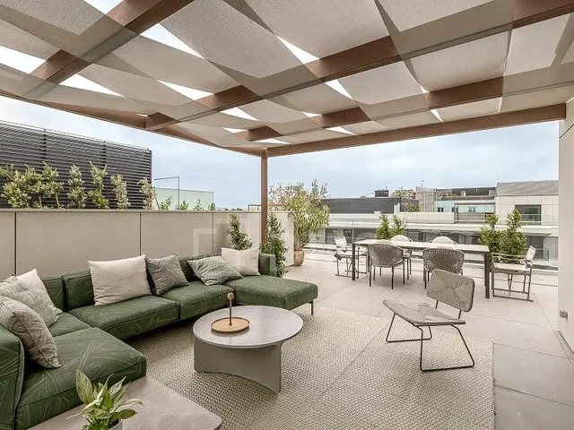 Terrasse; tageslicht, moderner stil, holzbalken
