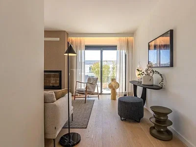 Salon; lumière naturelle, style moderne, parquet, cheminée