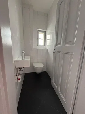 Toilette; fliesenboden, tageslicht