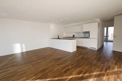 Küche; küchengeräte, holzboden, tageslicht