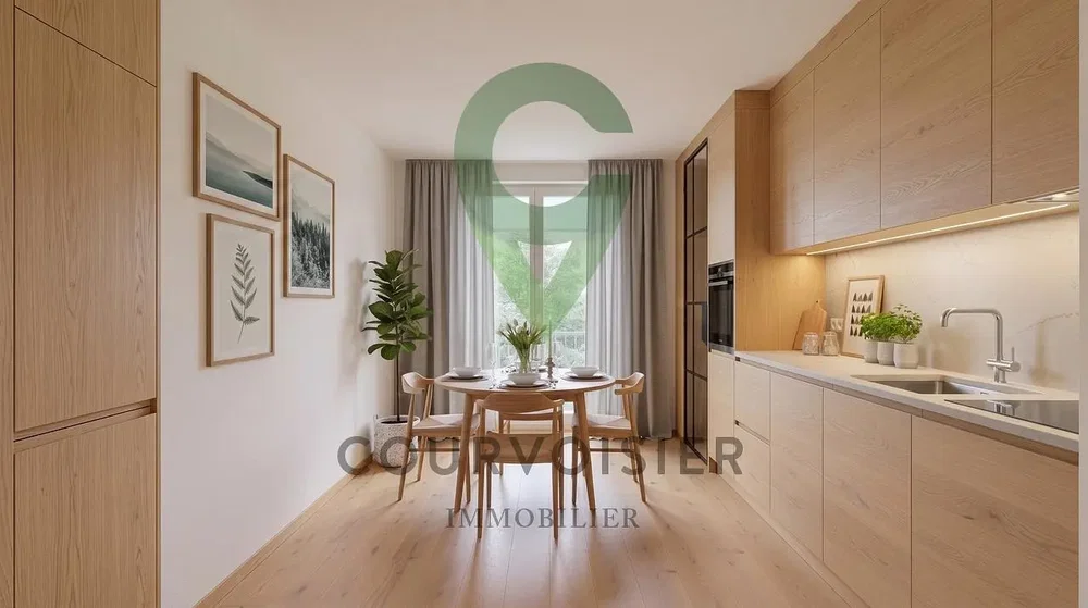 Cucina; elettrodomestici, pavimento in legno, luce naturale, stile moderno