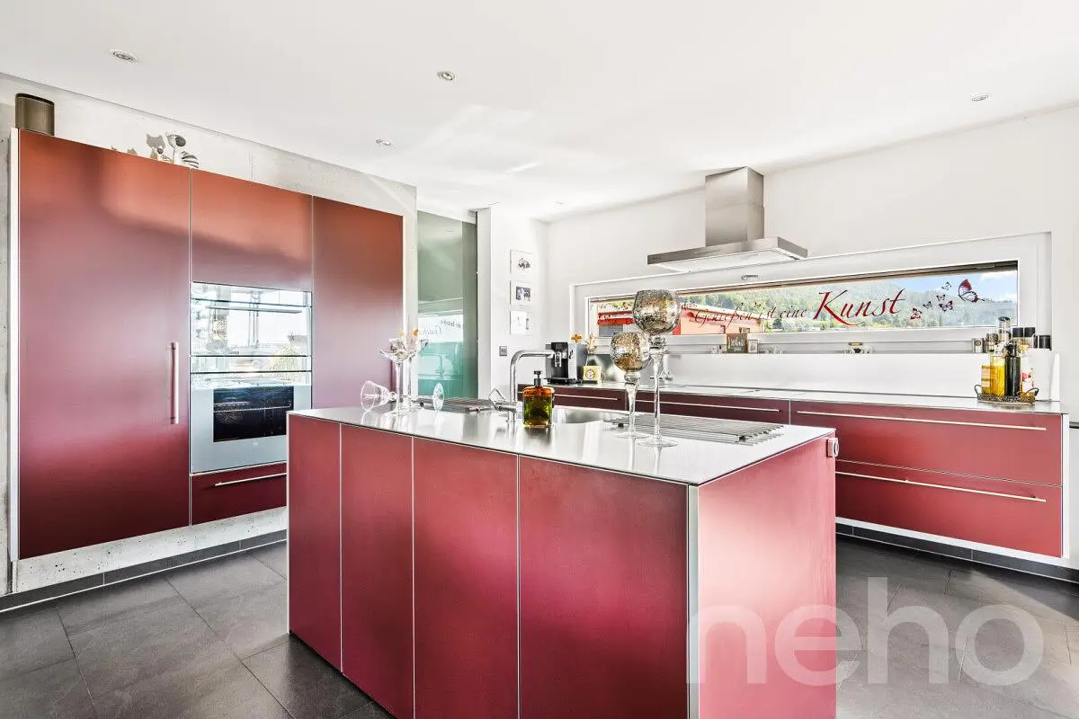 Kitchen; kitchen appliances, tile floor, renovated, natural light