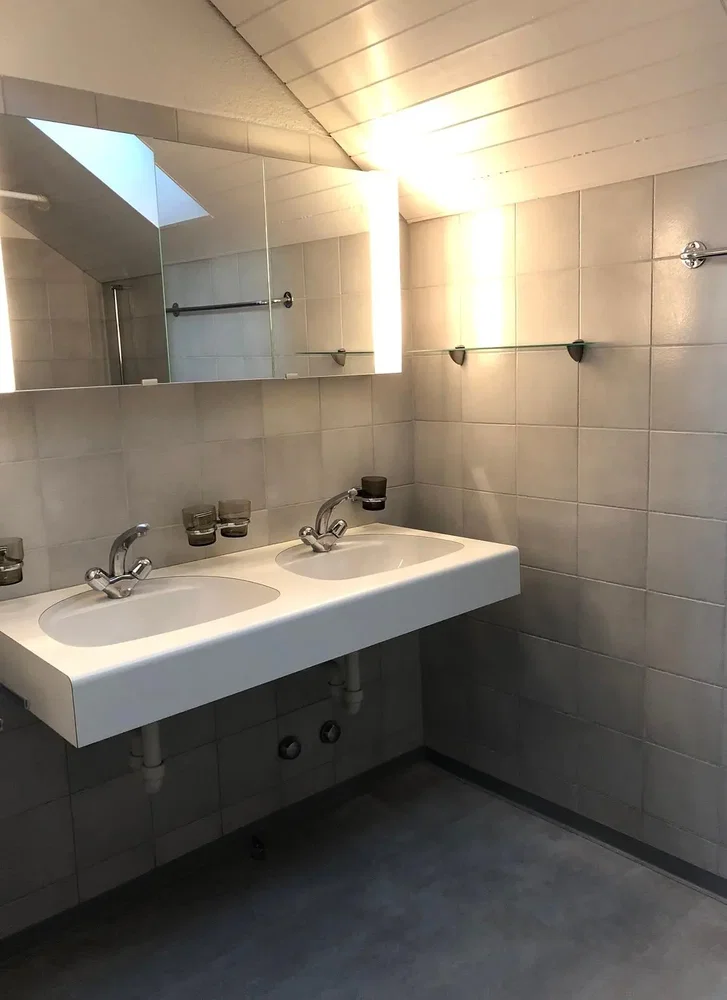 Badezimmer; fliesenboden, tageslicht