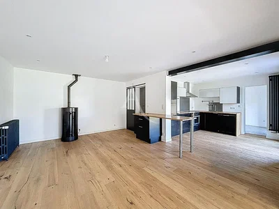 Soggiorno; pavimento in legno, elettrodomestici, camino, luce naturale
