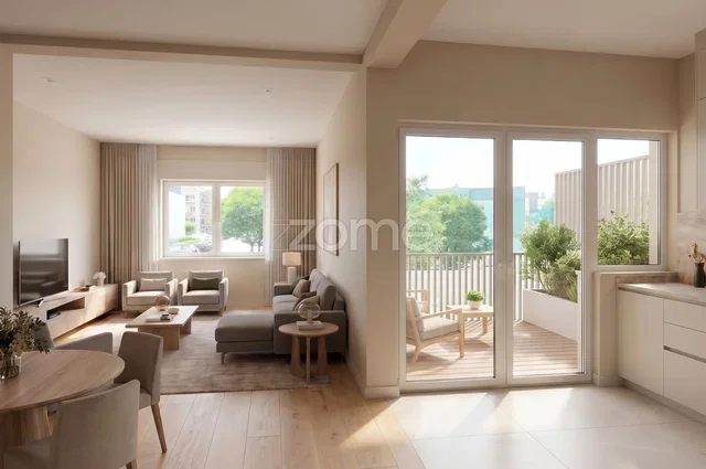 Sala de estar; vista, chão de madeira, luz natural, estilo moderno