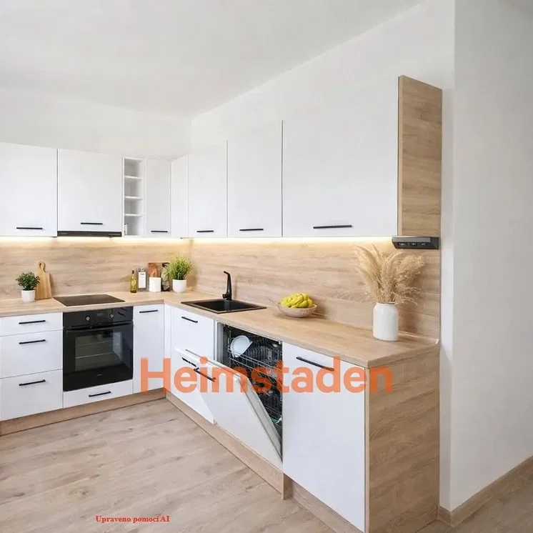 Cuisine; électroménager, parquet, rénové, lumière naturelle