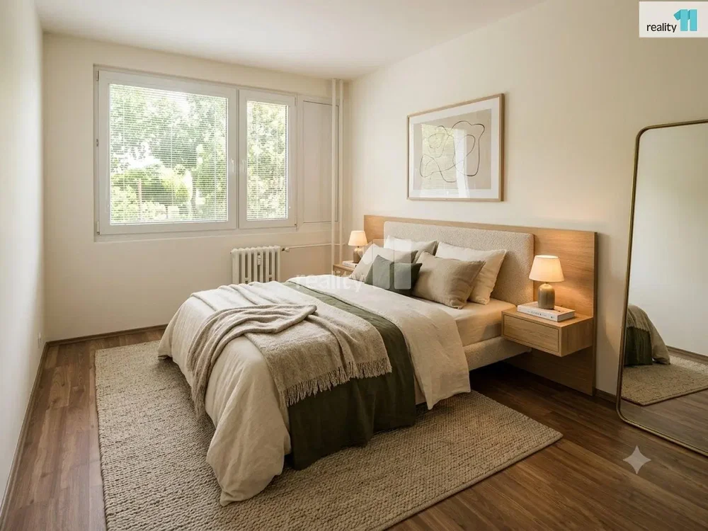 Schlafzimmer; holzboden, tageslicht, moderner stil