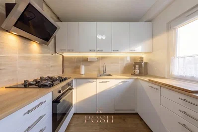 Cuisine; électroménager, lumière naturelle, rénové, style moderne
