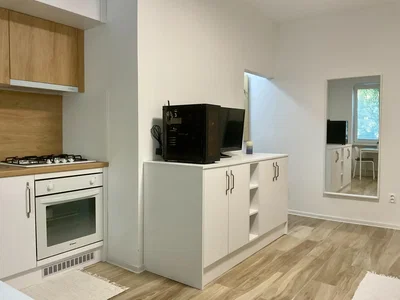 Kuchyňa; kuchynské spotrebiče, drevená podlaha, prirodzené svetlo