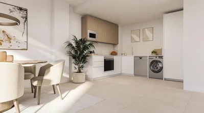 Cuisine; électroménager, carrelage, lumière naturelle