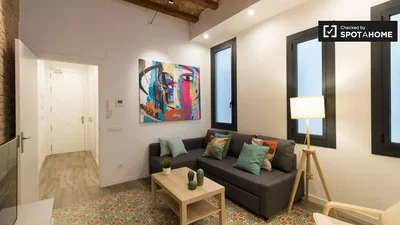Wohnzimmer; tageslicht, moderner stil, holzbalken
