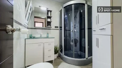 Salle de bain; carrelage, rénové, lumière naturelle
