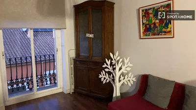 Living room; wood floor, natural light, view