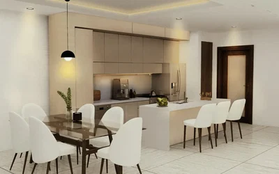 Kitchen; kitchen appliances, tile floor, natural light