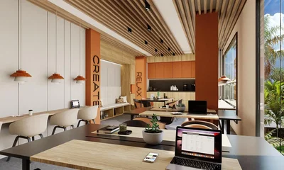 Salle à manger; lumière naturelle, style moderne, poutres en bois