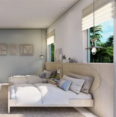 Dormitorio; luz natural, estilo moderno, vigas de madera