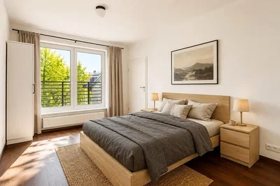 Dormitorio; suelo de madera, luz natural
