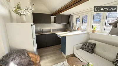 Cucina; elettrodomestici, luce naturale, pavimento in legno