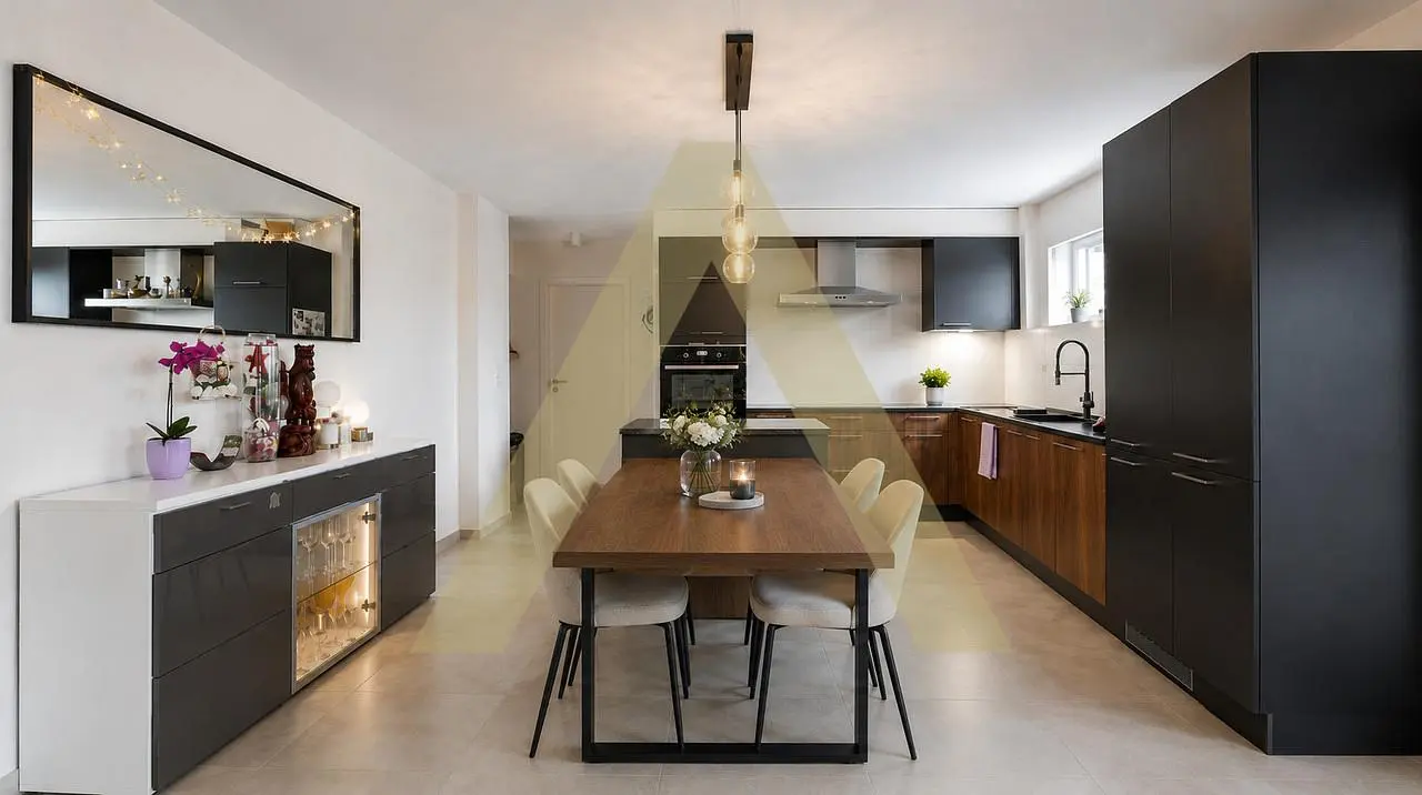 Keuken; keukenapparatuur, houten vloer, gerenoveerd, natuurlijk licht
