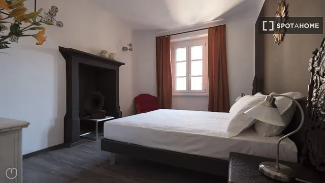 Chambre; cheminée, lumière naturelle
