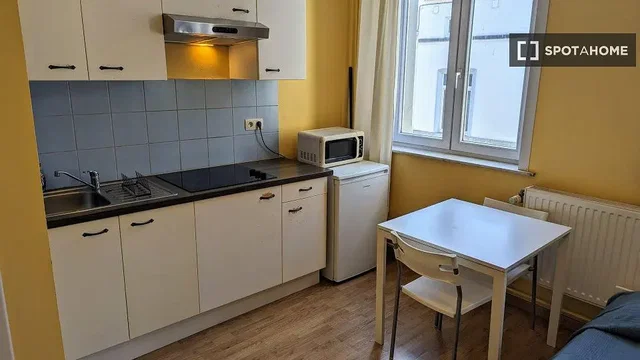 Cuisine; électroménager, carrelage, parquet, lumière naturelle