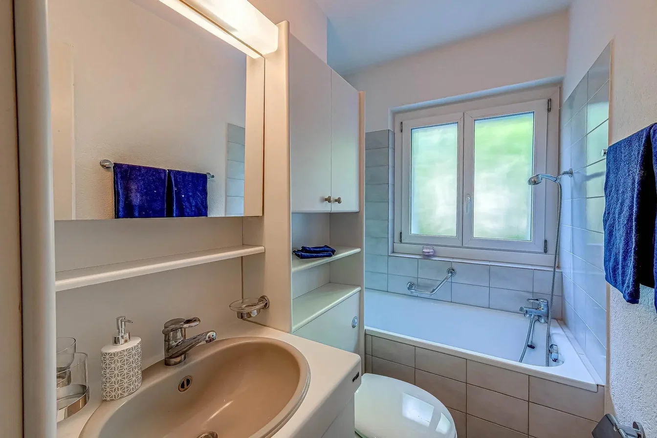 Bathroom; tile floor, renovated, natural light