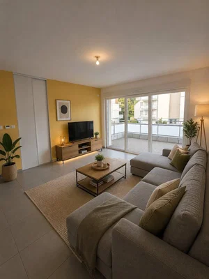 Living room; natural light, modern style, tile floor
