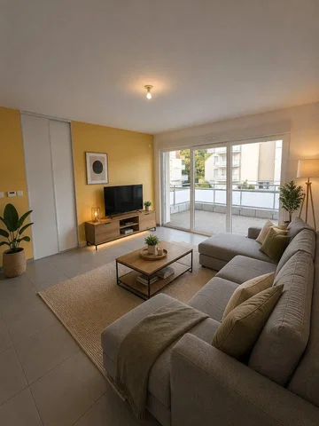 Living room; natural light, modern style, tile floor