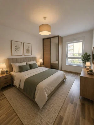 Bedroom; wood floor, natural light, modern style
